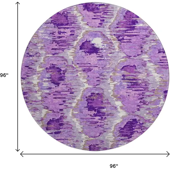 8' Lavender Ivory And Taupe Diamond Washable Round Rug With UV Protection Photo 3