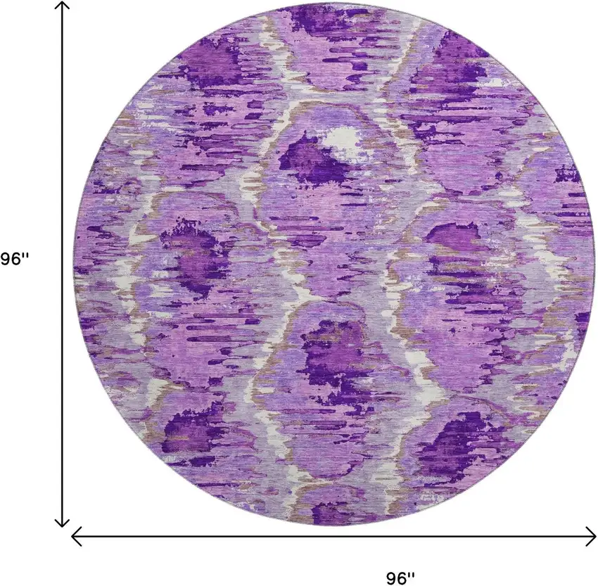 8' Lavender Ivory And Taupe Diamond Washable Round Rug With UV Protection Photo 3