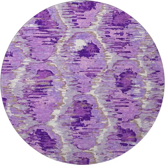 8' Lavender Ivory And Taupe Diamond Washable Round Rug With UV Protection Photo 4