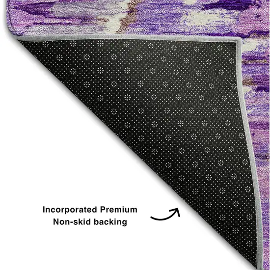 8' Lavender Ivory And Taupe Diamond Washable Round Rug With UV Protection Photo 6