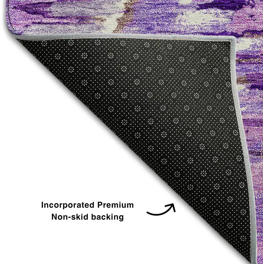 8' Lavender Ivory And Taupe Diamond Washable Round Rug With UV Protection Photo 6