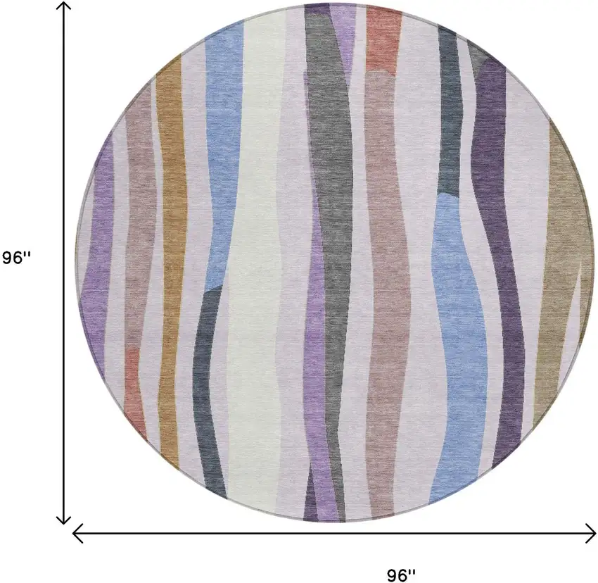8' Lavender Ivory And Taupe Round Striped Washable Indoor Outdoor Area Rug Photo 8