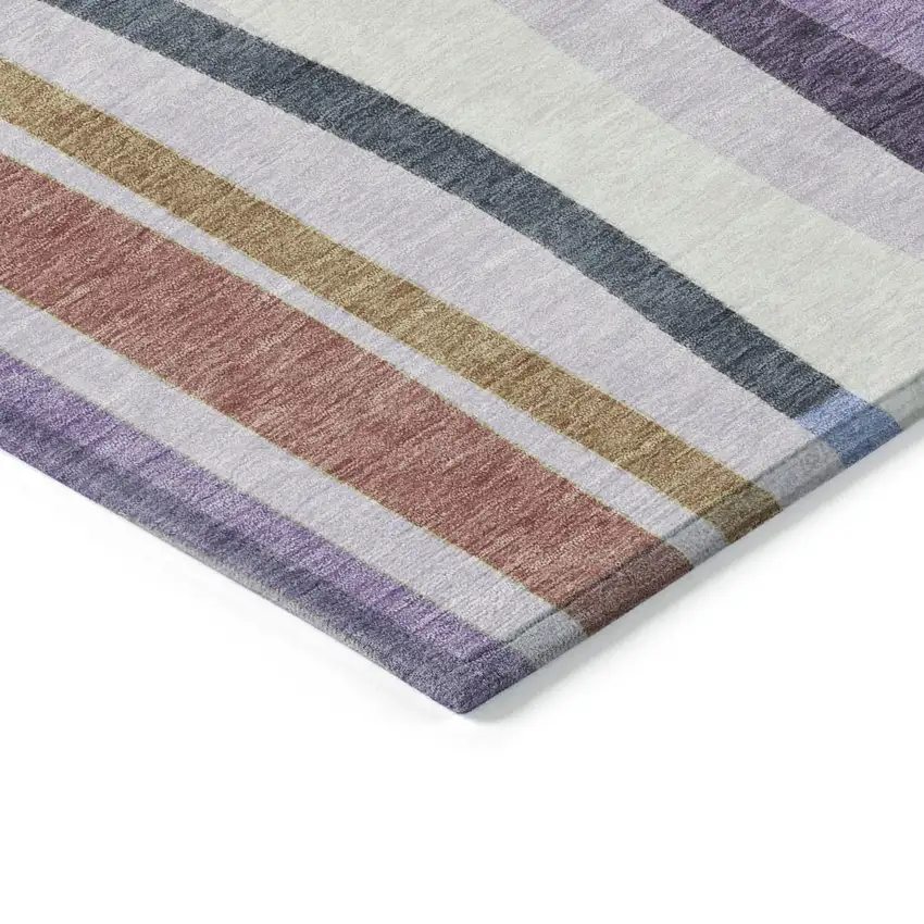 8' Lavender Ivory And Taupe Round Striped Washable Indoor Outdoor Area Rug Photo 4