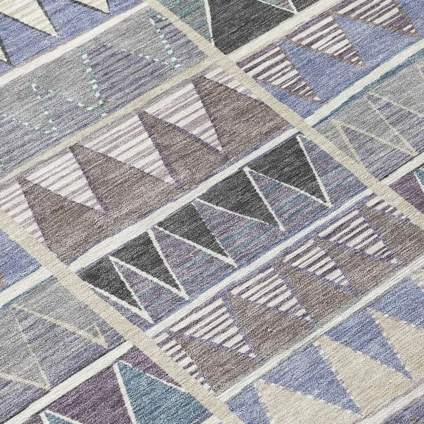 8' Lavender Ivory Taupe And Denim Blue Round Geometric Washable Indoor Outdoor Area Rug Photo 9