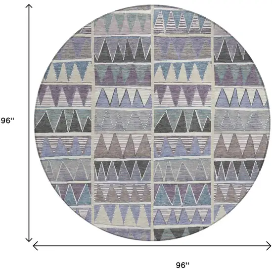 8' Lavender Ivory Taupe And Denim Blue Round Geometric Washable Indoor Outdoor Area Rug Photo 8