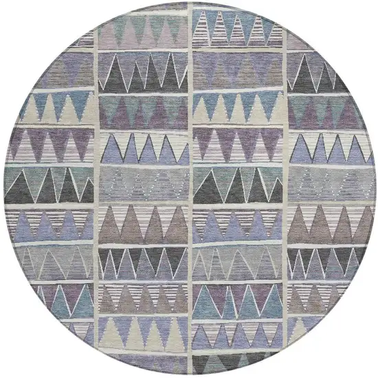 8' Lavender Ivory Taupe And Denim Blue Round Geometric Washable Indoor Outdoor Area Rug Photo 3