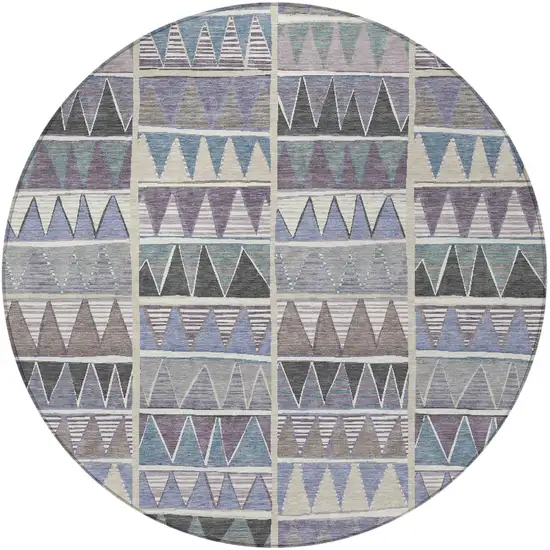 8' Lavender Ivory Taupe And Denim Blue Round Geometric Washable Indoor Outdoor Area Rug Photo 4