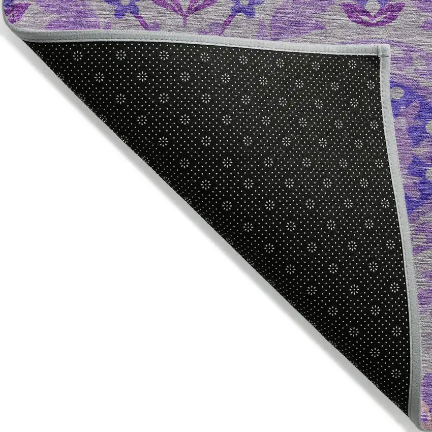 8' Lavender Lilac And Gray Round Floral Washable Indoor Outdoor Area Rug Photo 2
