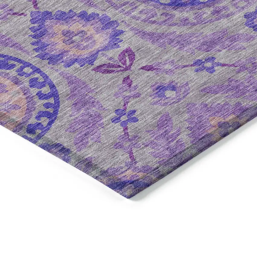 8' Lavender Lilac And Gray Round Floral Washable Indoor Outdoor Area Rug Photo 3