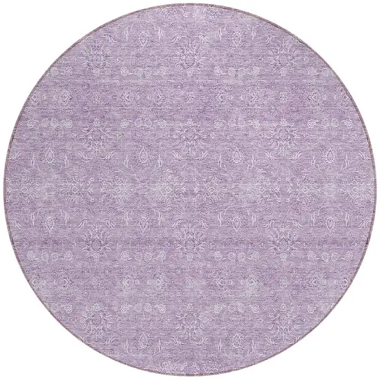 8' Lavender Lilac And Ivory Round Floral Washable Indoor Outdoor Area Rug Photo 4