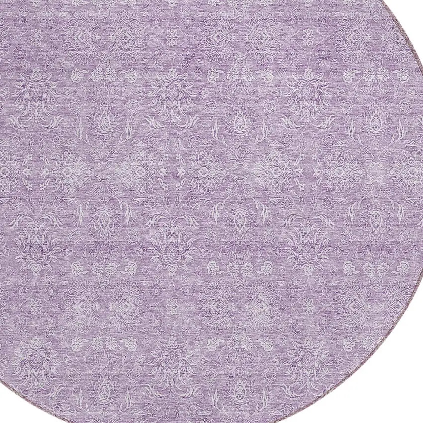 8' Lavender Lilac And Ivory Round Floral Washable Indoor Outdoor Area Rug Photo 3