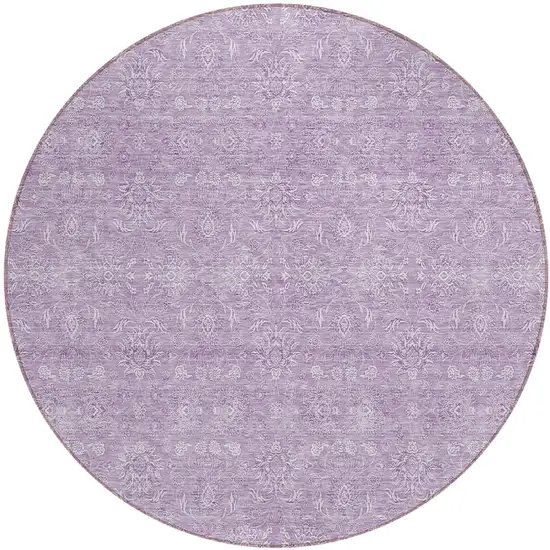 8' Lavender Lilac And Ivory Round Floral Washable Indoor Outdoor Area Rug Photo 1