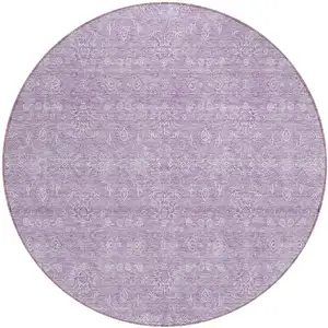 Photo of 8' Lavender Lilac And Ivory Round Floral Washable Indoor Outdoor Area Rug