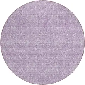 Photo of 8' Lavender Lilac And Ivory Round Floral Washable Indoor Outdoor Area Rug