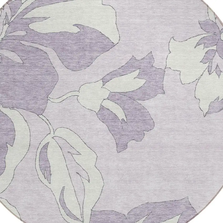 8' Lavender Lilac And Ivory Round Floral Washable Indoor Outdoor Area Rug Photo 6