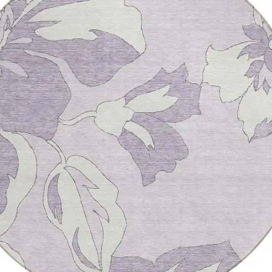 8' Lavender Lilac And Ivory Round Floral Washable Indoor Outdoor Area Rug Photo 6