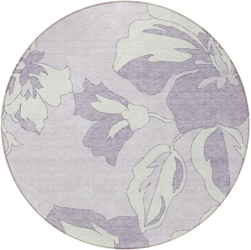 8' Lavender Lilac And Ivory Round Floral Washable Indoor Outdoor Area Rug Photo 7