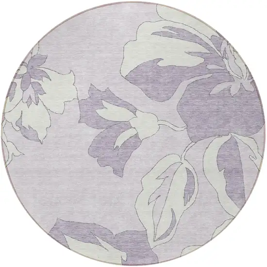 8' Lavender Lilac And Ivory Round Floral Washable Indoor Outdoor Area Rug Photo 7