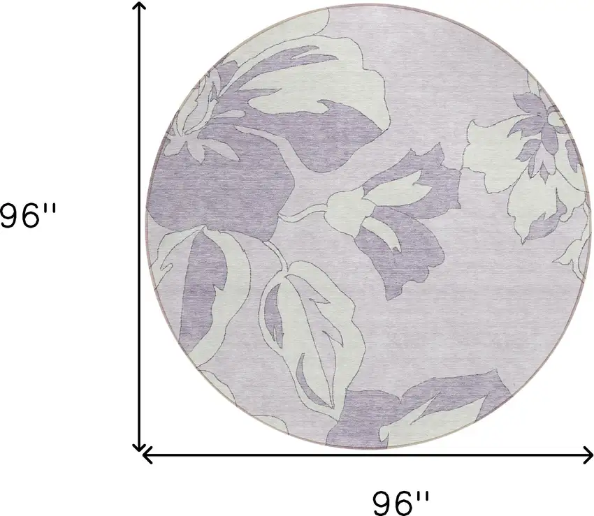 8' Lavender Lilac And Ivory Round Floral Washable Indoor Outdoor Area Rug Photo 3