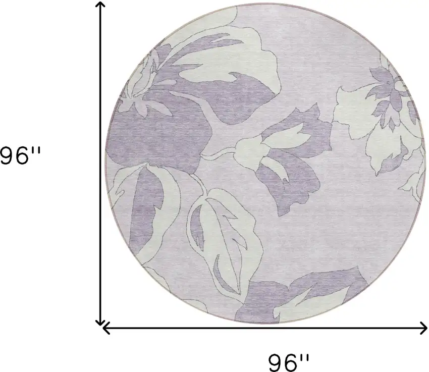 8' Lavender Lilac And Ivory Round Floral Washable Indoor Outdoor Area Rug Photo 3