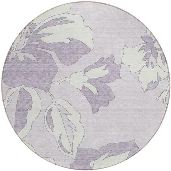 8' Lavender Lilac And Ivory Round Floral Washable Indoor Outdoor Area Rug Photo 2