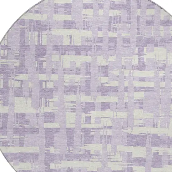 8' Lavender Lilac And Ivory Round Striped Washable Indoor Outdoor Area Rug Photo 4