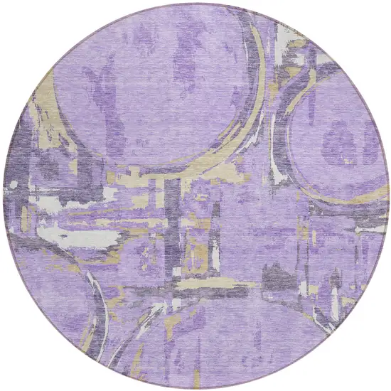 8' Lavender Lilac And Purple Round Geometric Washable Indoor Outdoor Area Rug Photo 2