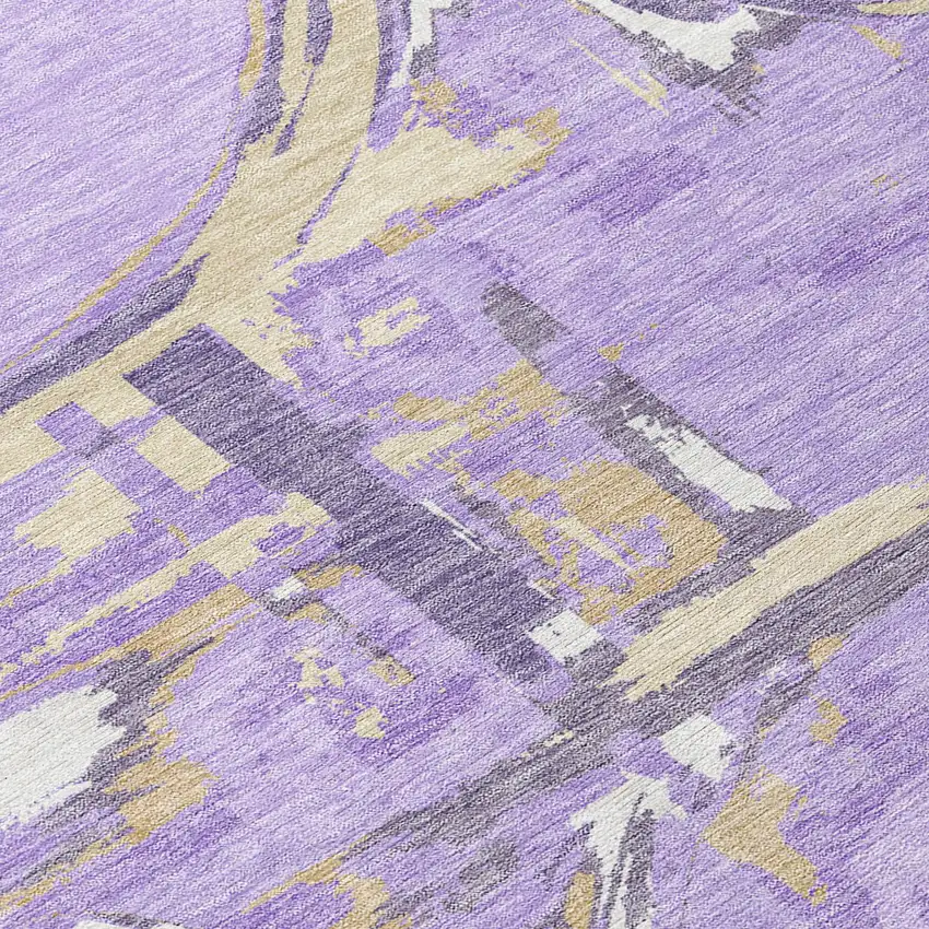 8' Lavender Lilac And Purple Round Geometric Washable Indoor Outdoor Area Rug Photo 4