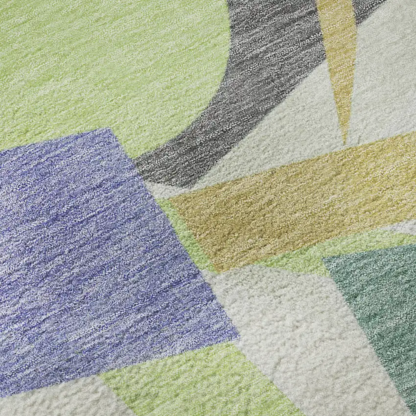 8' Lavender Lime Green And Gold Geometric Washable Round Rug With UV Protection Photo 8