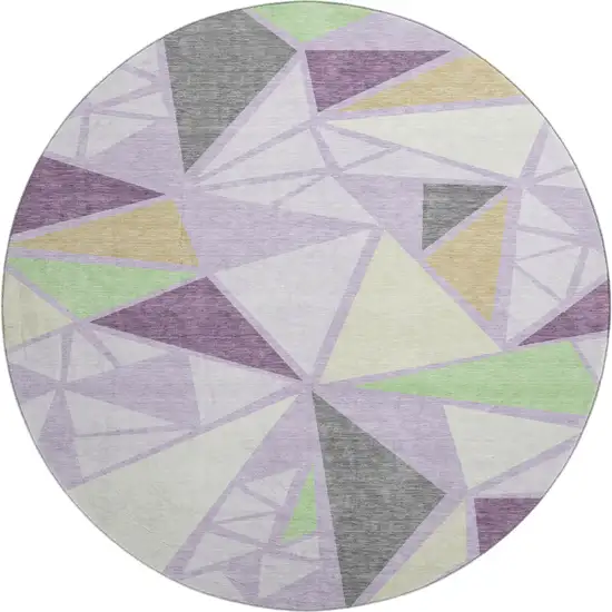8' Lavender Lime Green And Ivory Geometric Washable Round Rug With UV Protection Photo 1