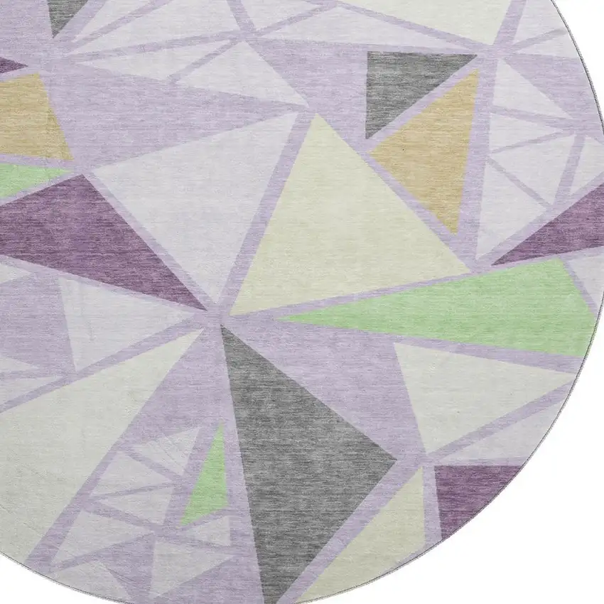 8' Lavender Lime Green And Ivory Geometric Washable Round Rug With UV Protection Photo 2
