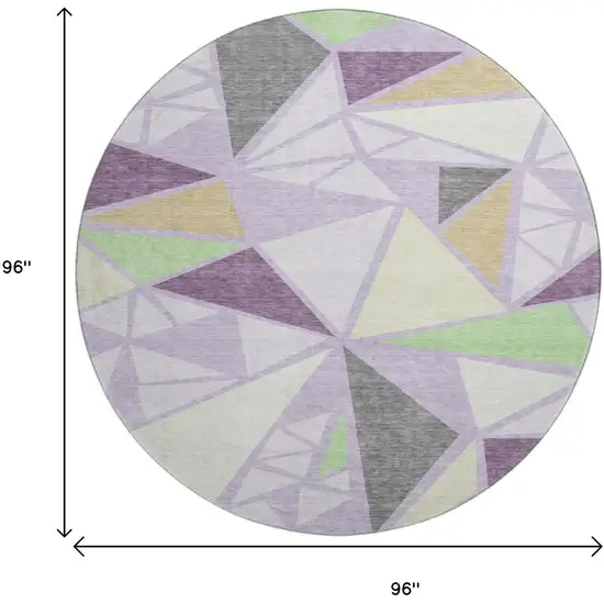8' Lavender Lime Green And Ivory Geometric Washable Round Rug With UV Protection Photo 9