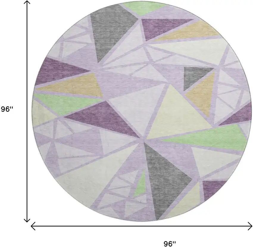 8' Lavender Lime Green And Ivory Geometric Washable Round Rug With UV Protection Photo 9