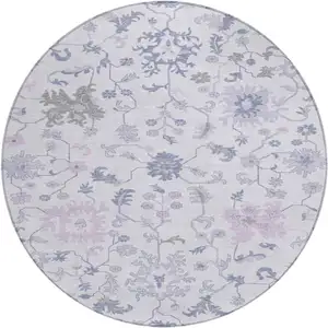 Photo of 8' Lavender Mauve And Gray Round Floral Washable Indoor Outdoor Area Rug