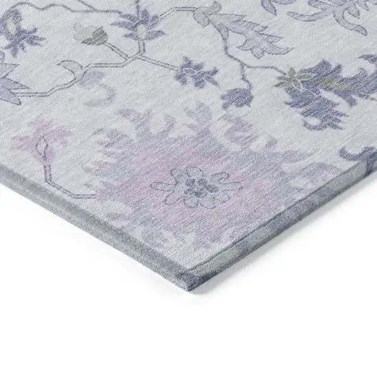 8' Lavender Mauve And Gray Round Floral Washable Indoor Outdoor Area Rug Photo 7