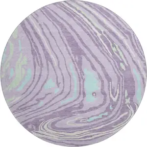 Photo of 8' Lavender Mint Green And Sky Blue Abstract Washable Round Rug With UV Protection
