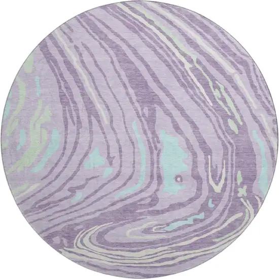 8' Lavender Mint Green And Sky Blue Abstract Washable Round Rug With UV Protection Photo 1