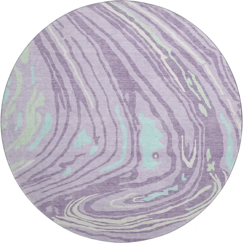 8' Lavender Mint Green And Sky Blue Abstract Washable Round Rug With UV Protection Photo 1