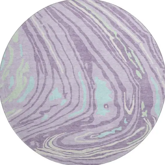 8' Lavender Mint Green And Sky Blue Abstract Washable Round Rug With UV Protection Photo 3