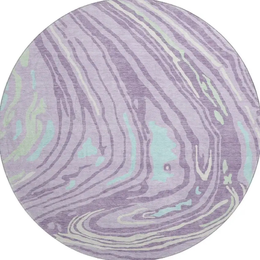 8' Lavender Mint Green And Sky Blue Abstract Washable Round Rug With UV Protection Photo 3
