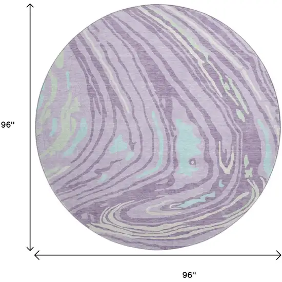 8' Lavender Mint Green And Sky Blue Abstract Washable Round Rug With UV Protection Photo 9