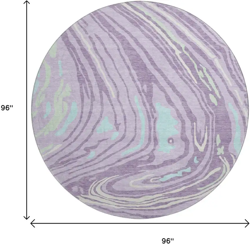 8' Lavender Mint Green And Sky Blue Abstract Washable Round Rug With UV Protection Photo 9
