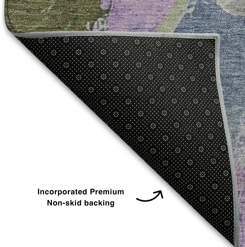 8' Lavender Olive Green And Ivory Abstract Washable Round Rug With UV Protection Photo 6