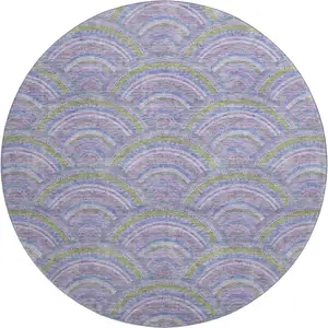 Photo of 8' Lavender Olive Green And Ivory Geometric Washable Round Rug With UV Protection