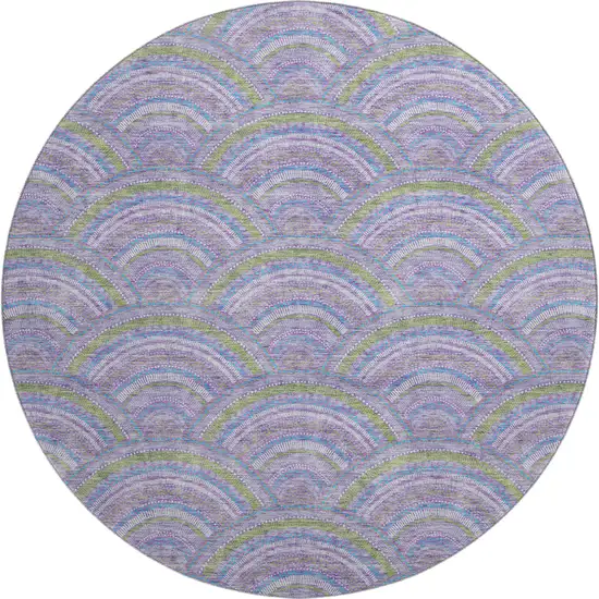 8' Lavender Olive Green And Ivory Geometric Washable Round Rug With UV Protection Photo 1