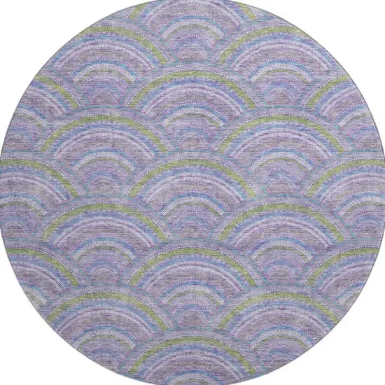 8' Lavender Olive Green And Ivory Geometric Washable Round Rug With UV Protection Photo 3