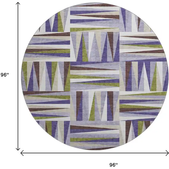 8' Lavender Olive Green And Ivory Geometric Washable Round Rug With UV Protection Photo 9