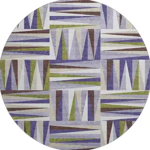Photo of 8' Lavender Olive Green And Ivory Geometric Washable Round Rug With UV Protection