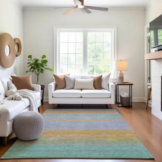 8' Lavender Orange And Teal Striped Washable Area Rug With UV Protection Photo 5