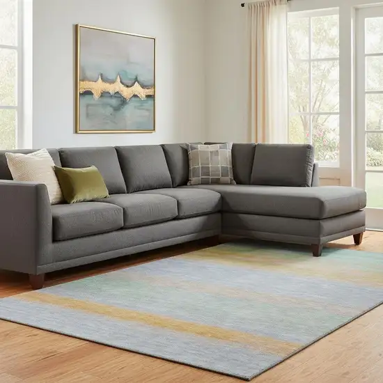 8' Lavender Orange And Teal Striped Washable Area Rug With UV Protection Photo 2